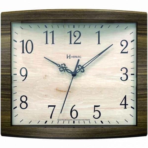 Relógio De Parede Quadrado Preto Com Mostrador Branco Herweg 6145