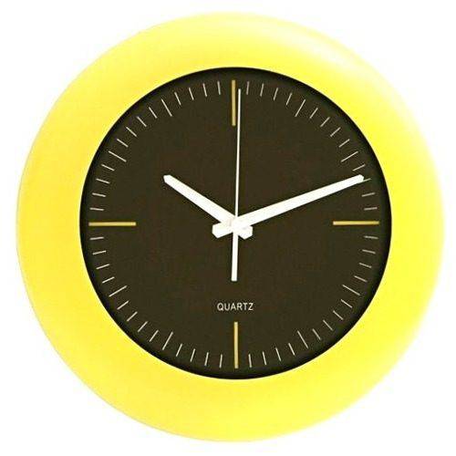 Relógio Parede Quartz Amarelo Analógico 35cm Hercules #rel35