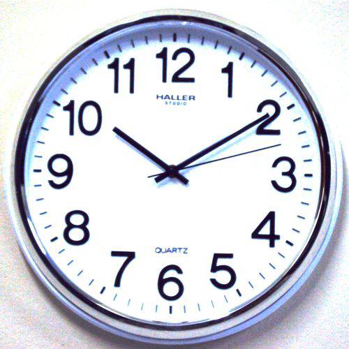 Relógio Parede Studio 35cm Branco Cromado Silencioso Haller