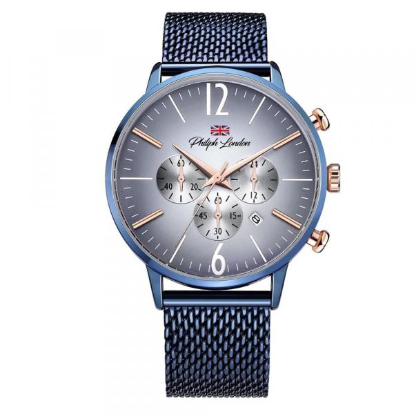 Relógio Philiph London Masculino Ref: Pl80162613m Az Cronógrafo Azul