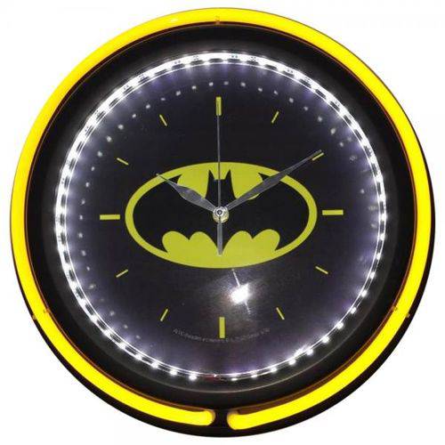 Relogio Plastico-Vidro Double Neon Dc Batman Logo Ø25cm