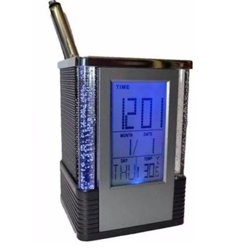 Relógio Porta Caneta e Lápis com Funções Termômetro, Calendário e Despertador
