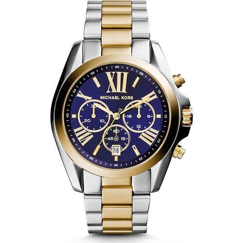 Relógio Prata com Dourado Mostrador Azul