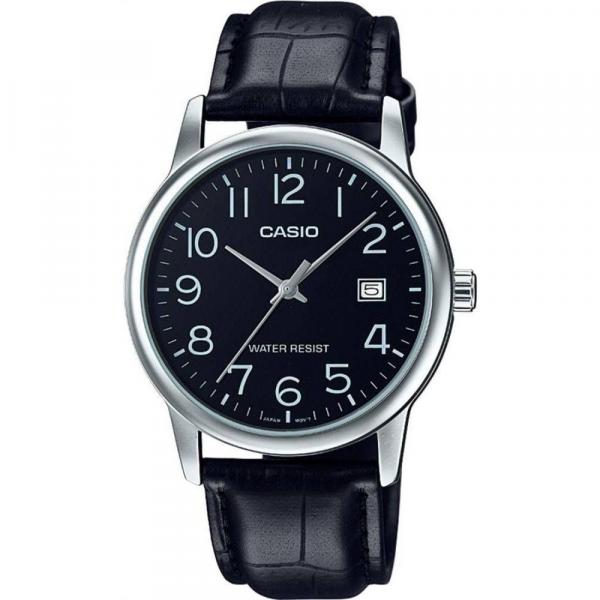 Relogio Prata Couro Preto Casio MTP-V002L1BUDF