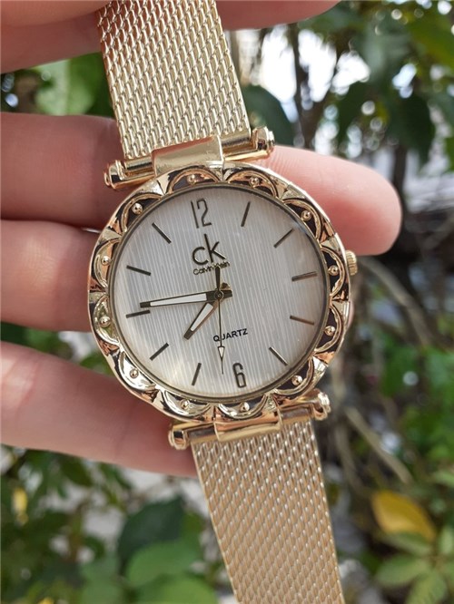 Relógio Pulseira de Silicone Dourado/branco 4717