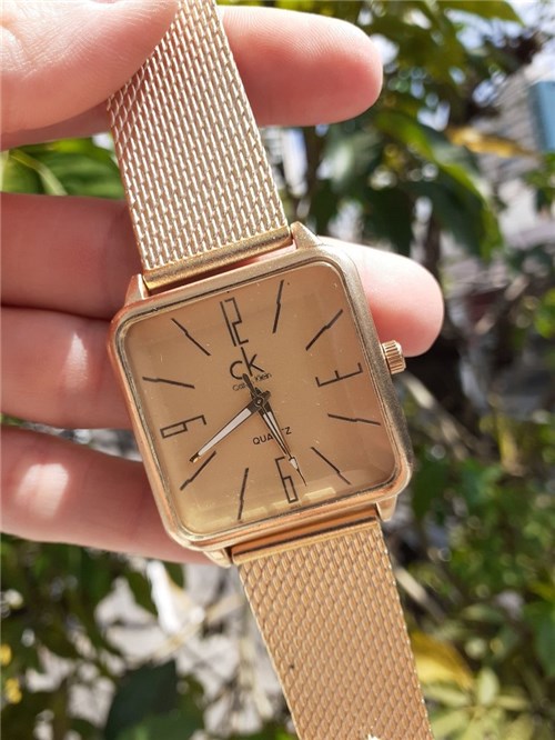 Relógio Pulseira de Silicone Quadrado Dourado/dourado 4719