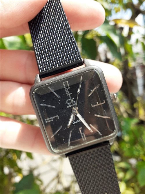 Relógio Pulseira de Silicone Quadrado Preto/prata 4719