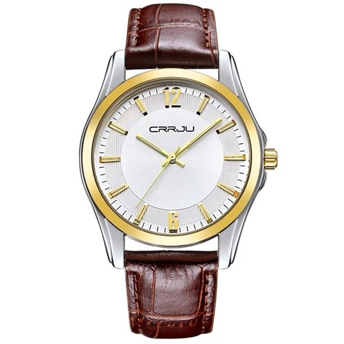 Relógio Pulseira em Couro Masculino Ultra-Fino 2017 - Oferta (Marrom/Dourado)