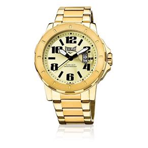 Relógio Pulso Everlast Masculino Calendário Aço Dourado E644