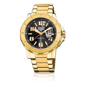 Relógio Pulso Everlast Masculino Calendário Aço Dourado E642