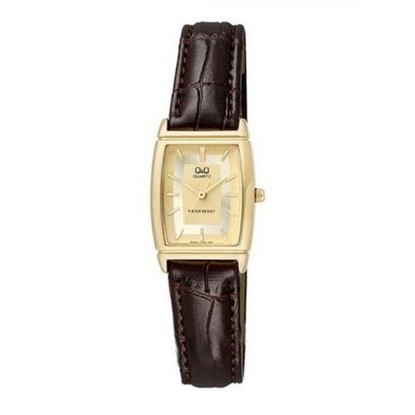 Relógio Q&q By Citizen Dourado Pulseira de Couro Marrom Q881j100y - Qq