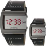 Relógio Q&q Masculino M101j501y Quadrado Digital Preto Couro