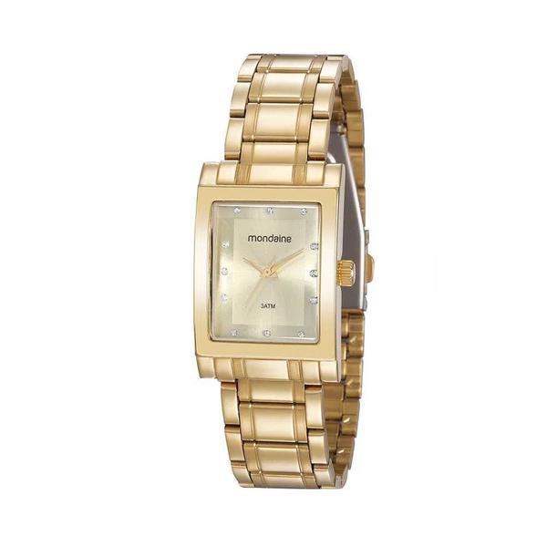 Relogio Quadrado Dourado Feminino Mondaine 32103lpmvde1