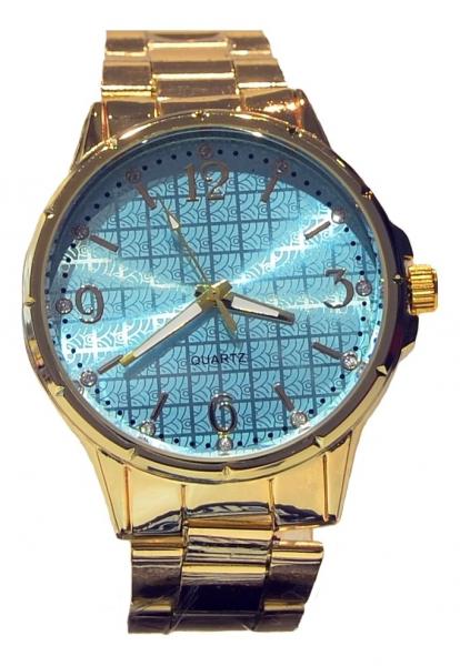 Relógio Quartz em Metal Inoxidável Feminino - Ouro com Azul