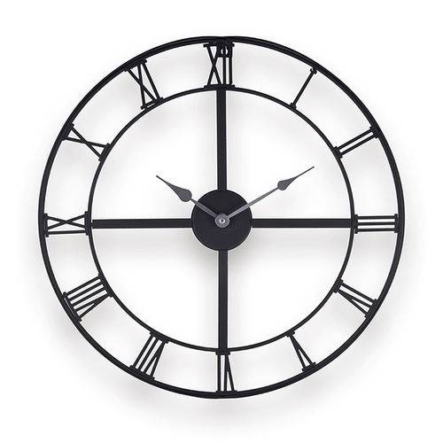 Relógio Redondo de Metal Preto Número Romanos Dois Ponteiros