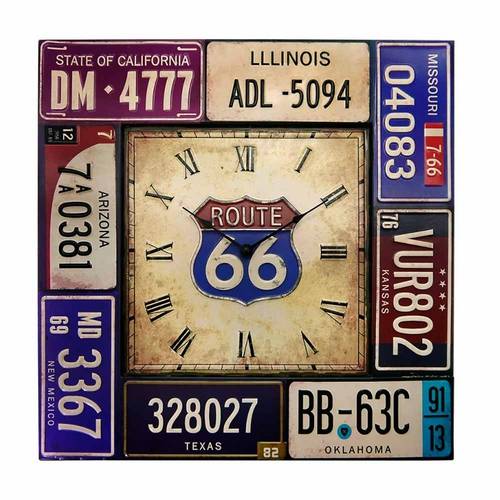 Relógio Route 66 Metal Colorido 51x51cm