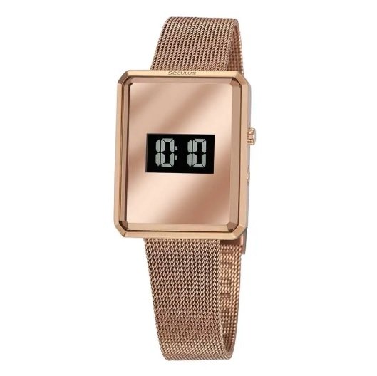 Relógio Seculus Feminino Digital Malha Aço Rosé 77061LPSVRS1