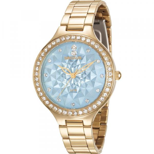 Relógio Seculus Feminino Dourada 48085LPSVDS1 Analógico 5 Atm Cristal Mineral Tamanho Grande