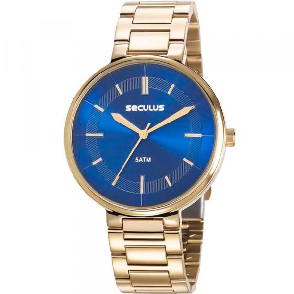 Relógio Seculus Feminino Dourada 23634LPSVDS1 Analógico 5 Atm Cristal Mineral Tamanho Grande