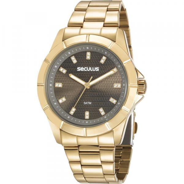 Relógio Seculus Feminino Dourado 20615LPSVDS1 Analógico 5 Atm Cristal Mineral Tamanho Grande