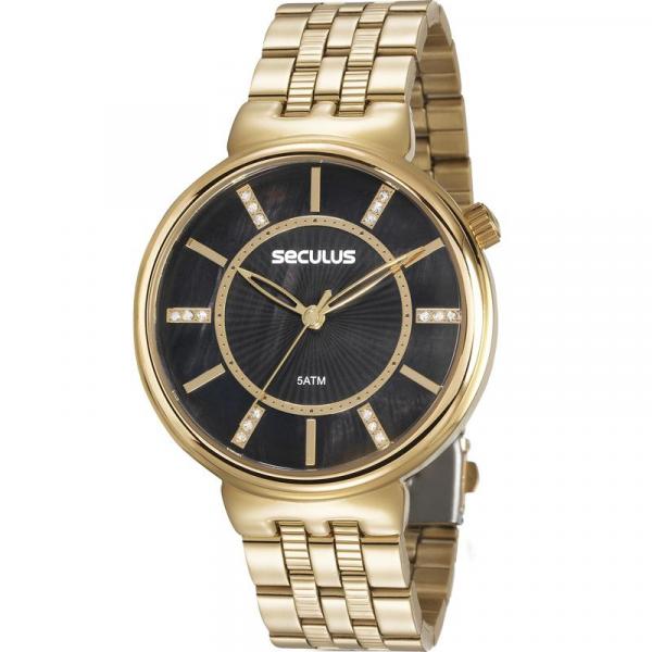 Relógio Seculus Feminino Dourado 20625LPSVDS1 Analógico 5 Atm Cristal Mineral Tamanho Grande