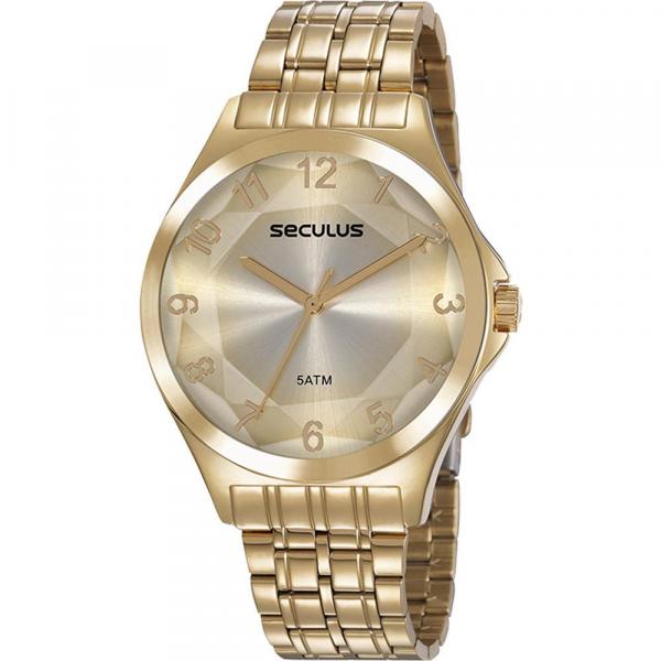 Relógio Seculus Feminino Dourado 23602LPSVDS5 Analógico 5 Atm Cristal Mineral Tamanho Grande