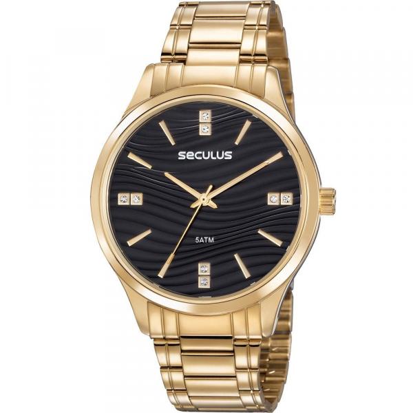 Relógio Seculus Feminino Dourado 23619LPSVDS4 Analógico 5 Atm Cristal Mineral Tamanho Grande