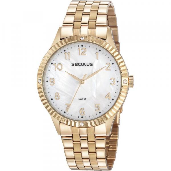 Relógio Seculus Feminino Dourado 77047LPSVDS2 Analógico 5 Atm Cristal Mineral Tamanho Grande