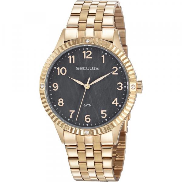 Relógio Seculus Feminino Dourado 77047LPSVDS1 Analógico 5 Atm Cristal Mineral Tamanho Grande