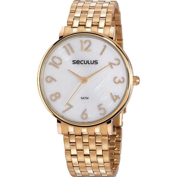 Relógio Seculus Feminino Dourado 77050LPSVDS1 Analógico 5 Atm Cristal Mineral Tamanho Médio