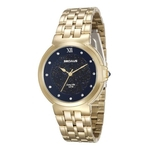 Relógio Seculus Feminino Dourado Fundo Azul 23546lpsvda1