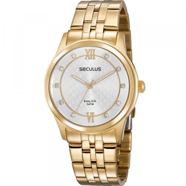 Relógio Seculus Feminino Dourado Long Life 35025LPSVDA1 Analógico 5 Atm Cristal Mineral