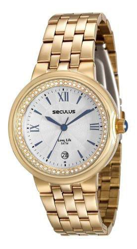 Relogio Seculus Feminino Dourado Medio 23542lpsvda1