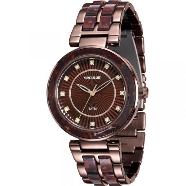 Relógio Seculus Feminino Marrom 20410LPSVMF5 Analógico 5 Atm Cristal Mineral Tamanho Grande