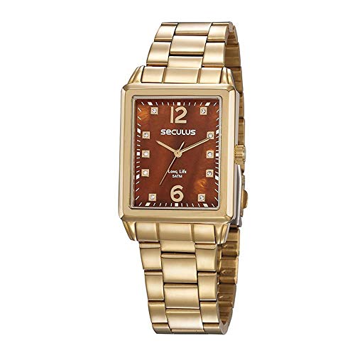 Relógio Seculus Feminino Ref: 23687lpsvda1 Retangular Dourado