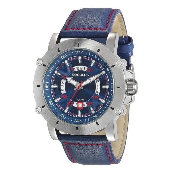 Relógio Seculus Masculino 20354G0SVNC1 Pulseira de Couro Azul