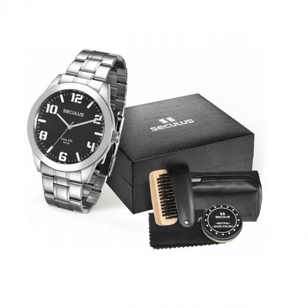 Relógio Seculus Masculino 28819G0SVNA1K1 + Kit Engraxate