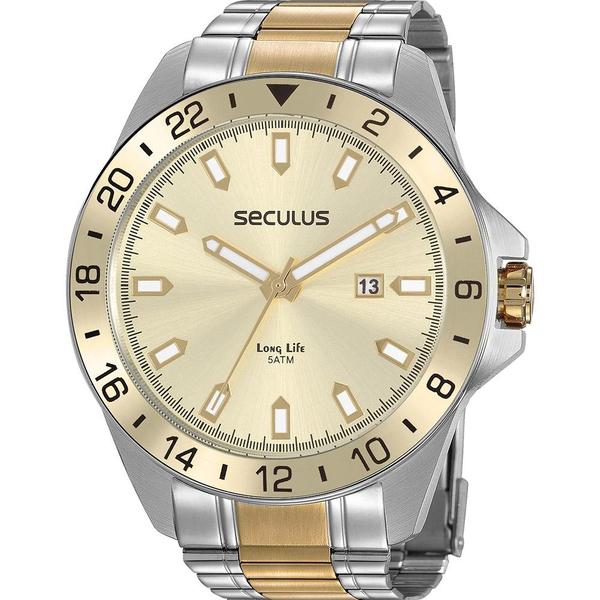 Relógio Seculus Masculino Bicolor Long Life 20801GPSVBA1 Analógico 5 Atm Cristal Mineral