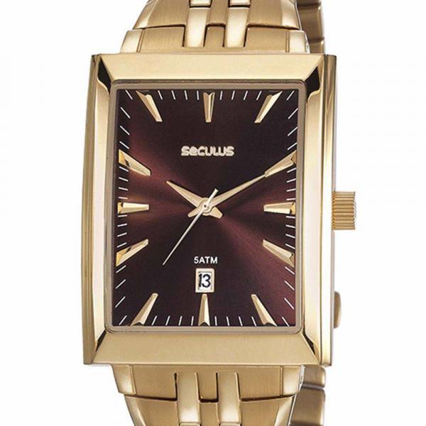 Relógio Seculus Masculino Clássico Quadrado Dourado 20608Gpsvda2