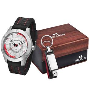 Relógio Seculus Masculino com Kit Chaveiro Pen Drive 20283G0SGNU1K1