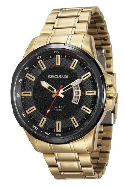 Relógio Seculus Masculino Dourado com Preto 23576gpsvha1