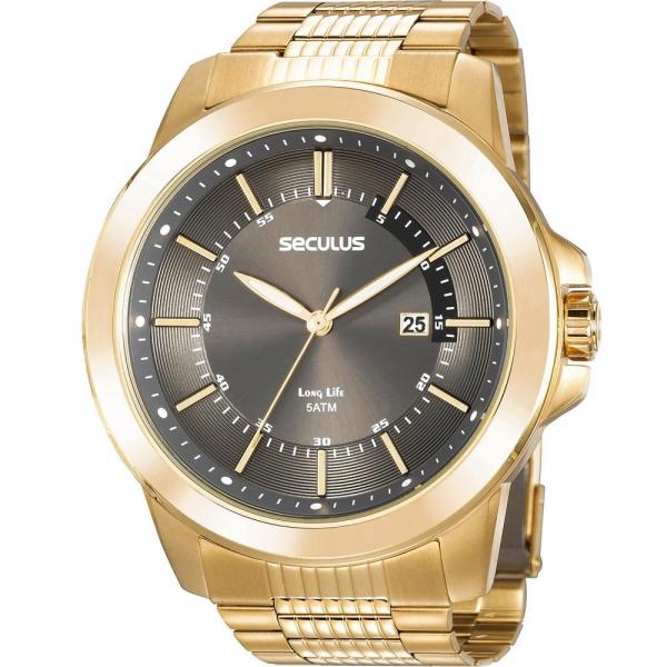 Relógio Seculus Masculino Dourado Long Life 20741GPSVDA1 Analógico 5 Atm Cristal Mineral