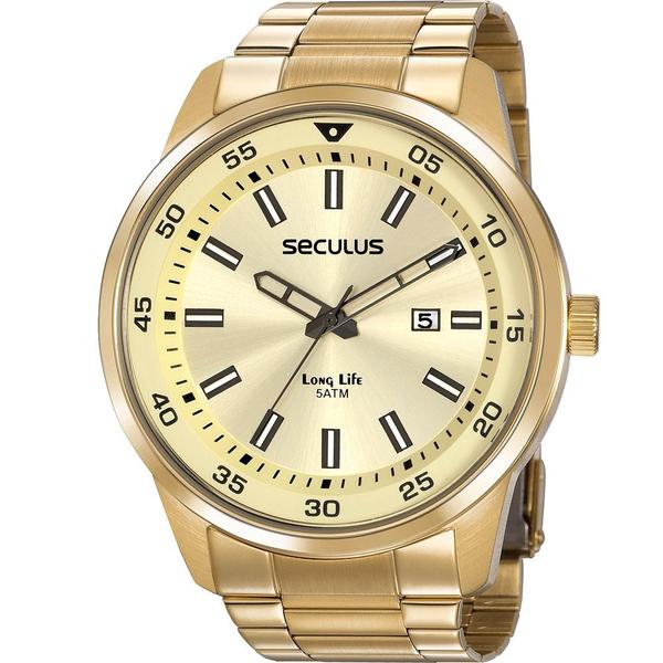 Relógio Seculus Masculino Dourado Long Life 20786GPSVDA2 Analógico 5 Atm Cristal Mineral