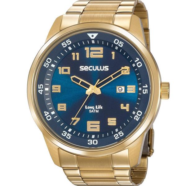 Relógio Seculus Masculino Dourado Long Life 20802GPSVDA2 Analógico 5 Atm Cristal Mineral