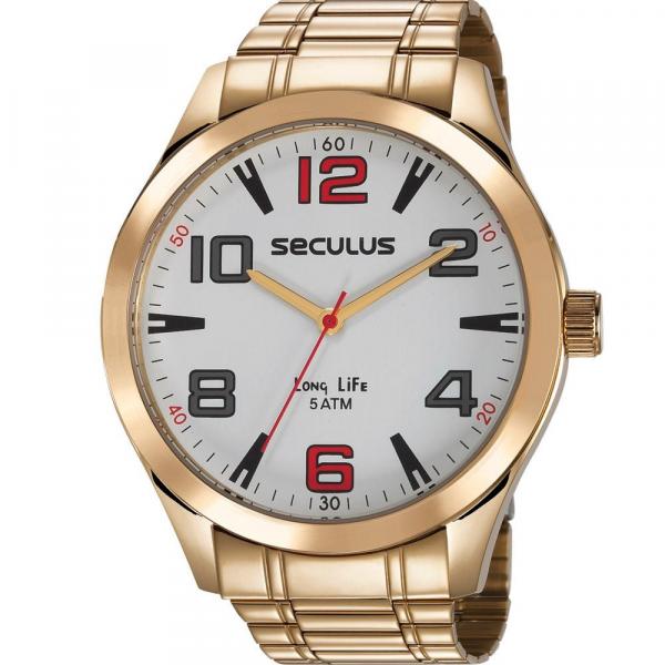 Relógio Seculus Masculino Dourado Long Life 23654GPSVDA2 Analógico 5 Atm Cristal Mineral