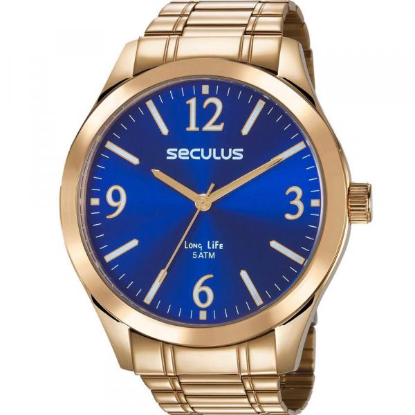 Relógio Seculus Masculino Dourado Long Life 23656GPSVDA2 Analógico 5 Atm Cristal Mineral