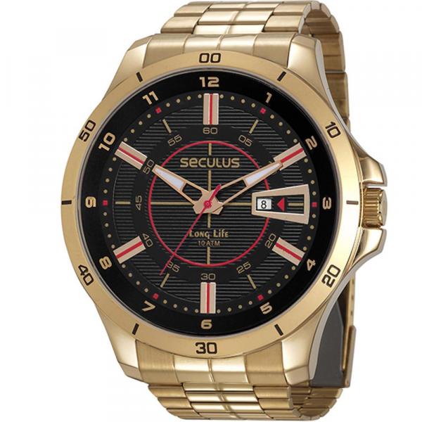 Relógio Seculus Masculino Dourado Long Life 23670GPSVDA1 Analógico 10 Atm Cristal Mineral