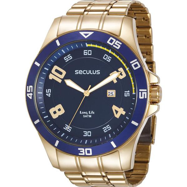 Relógio Seculus Masculino Dourado Long Life 28988GPSVDA2 Analógico 5 Atm Cristal Mineral