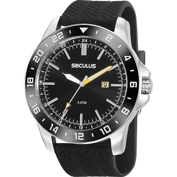 Relógio Seculus Masculino Preto 20813G0SVNU2 Analógico 5 Atm Cristal Mineral Tamanho Grande