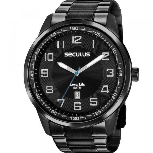 Relógio Seculus Masculino Preto Long Life 20785GPSVPA3 Analógico 5 Atm Cristal Mineral